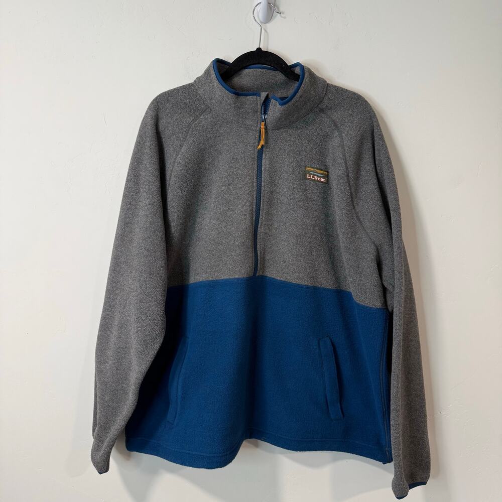 L.L. Bean Mens Half Zip Fleece Pullover Fleece Sweatshirt Colorblock Blue Grey